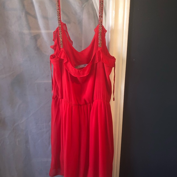 ZARA red dress with embellished straps and ruffle detail - Picture 9 of 10